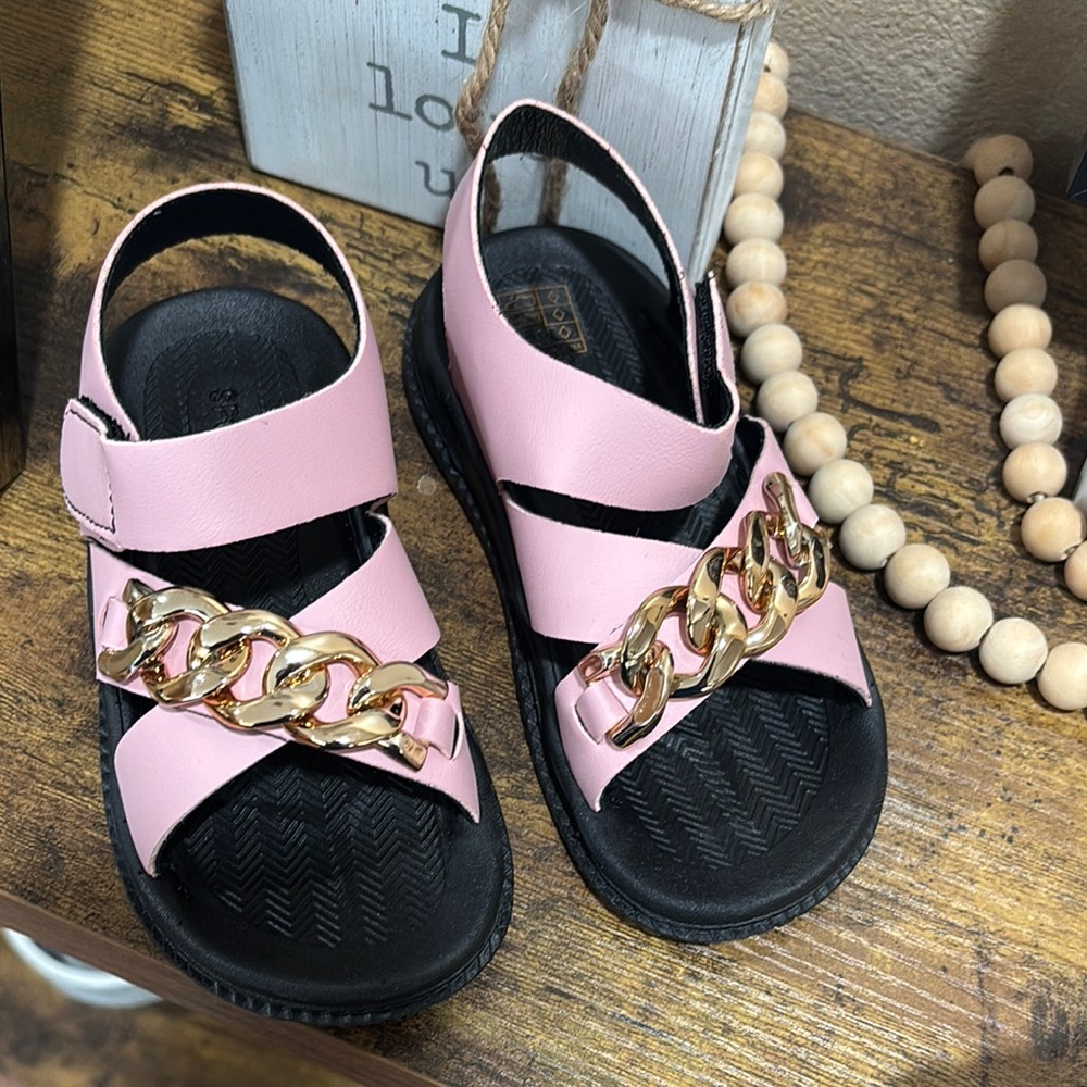 Kids Pink Sandals with Gold Chain Accent